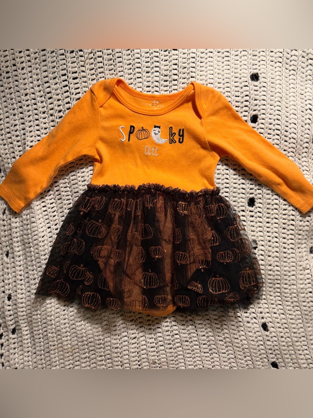 chick pea Orange Halloween Ghost & Pumpkin Baby Top